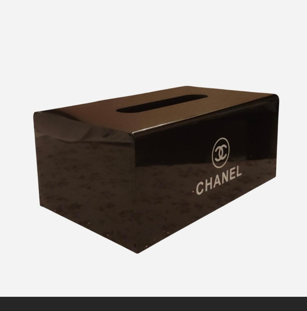 Black With White Logo Tissue Box Holder